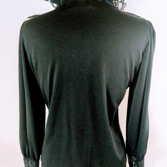 Goth Black Lace Blouse Peasant Vintage - Picture 4 of 9